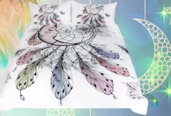 Cozy Haven Bettzeug-Luxuriöses Bettwäsche-Set mit Mond-Traumfänger, 3-teilig, Feder-Design