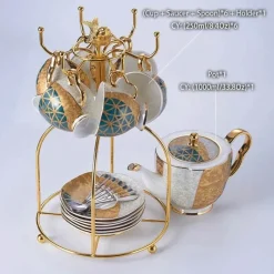 Feast u0026 Flair Küche & Esszimmer-Luxuriöses Kaffeeservice aus Knochenporzellan – Teekanne, Tassen, Zuckerdose, Milchkännchen mit Goldeinlage