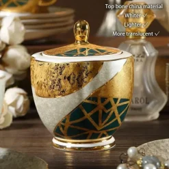 Feast u0026 Flair Küche & Esszimmer-Luxuriöses Kaffeeservice aus Knochenporzellan – Teekanne, Tassen, Zuckerdose, Milchkännchen mit Goldeinlage