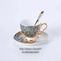 Feast u0026 Flair Küche & Esszimmer-Luxuriöses Kaffeeservice aus Knochenporzellan – Teekanne, Tassen, Zuckerdose, Milchkännchen mit Goldeinlage