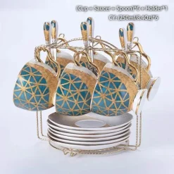 Feast u0026 Flair Küche & Esszimmer-Luxuriöses Kaffeeservice aus Knochenporzellan – Teekanne, Tassen, Zuckerdose, Milchkännchen mit Goldeinlage