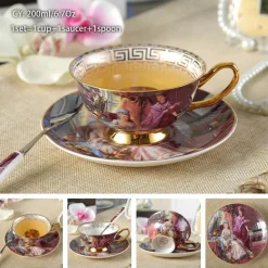 Feast u0026 Flair Küche & Esszimmer-Luxuriöses Kaffeetassen-Set aus Knochenporzellan – 200 ml Tasse mit Untertasse und Löffel