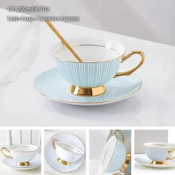 Feast u0026 Flair Küche & Esszimmer-Luxuriöses Kaffeetassen-Set aus Knochenporzellan – 200 ml Tasse mit Untertasse und Löffel