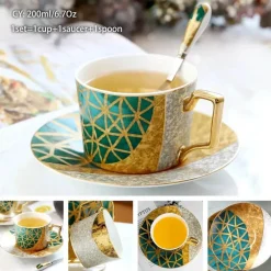 Feast u0026 Flair Küche & Esszimmer-Luxuriöses Kaffeetassen-Set aus Knochenporzellan – 200 ml Tasse mit Untertasse und Löffel