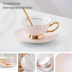 Feast u0026 Flair Küche & Esszimmer-Luxuriöses Kaffeetassen-Set aus Knochenporzellan – 200 ml Tasse mit Untertasse und Löffel