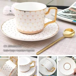 Feast u0026 Flair Küche & Esszimmer-Luxuriöses Kaffeetassen-Set aus Knochenporzellan – 200 ml Tasse mit Untertasse und Löffel