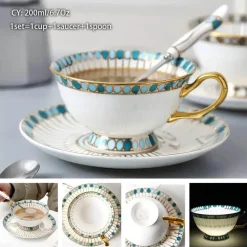 Feast u0026 Flair Küche & Esszimmer-Luxuriöses Kaffeetassen-Set aus Knochenporzellan – 200 ml Tasse mit Untertasse und Löffel