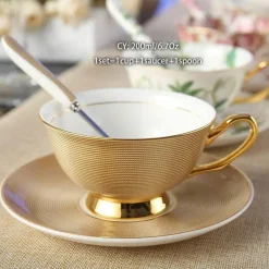 Feast u0026 Flair Küche & Esszimmer-Luxuriöses Kaffeetassen-Set aus Knochenporzellan – 200 ml Tasse mit Untertasse und Löffel