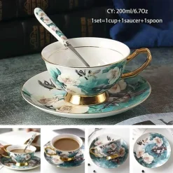 Feast u0026 Flair Küche & Esszimmer-Luxuriöses Kaffeetassen-Set aus Knochenporzellan – 200 ml Tasse mit Untertasse und Löffel