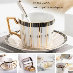 Feast u0026 Flair Küche & Esszimmer-Luxuriöses Kaffeetassen-Set aus Knochenporzellan – 200 ml Tasse mit Untertasse und Löffel