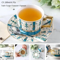 Feast u0026 Flair Küche & Esszimmer-Luxuriöses Kaffeetassen-Set aus Knochenporzellan – 200 ml Tasse mit Untertasse und Löffel