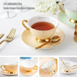 Feast u0026 Flair Küche & Esszimmer-Luxuriöses Kaffeetassen-Set aus Knochenporzellan – 200 ml Tasse mit Untertasse und Löffel