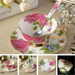 Feast u0026 Flair Küche & Esszimmer-Luxuriöses Kaffeetassen-Set aus Knochenporzellan – 200 ml Tasse mit Untertasse und Löffel