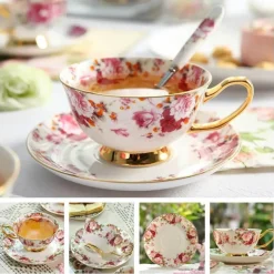 Feast u0026 Flair Küche & Esszimmer-Luxuriöses Kaffeetassen-Set aus Knochenporzellan – 200 ml Tasse mit Untertasse und Löffel