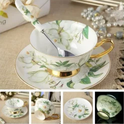 Feast u0026 Flair Küche & Esszimmer-Luxuriöses Kaffeetassen-Set aus Knochenporzellan – 200 ml Tasse mit Untertasse und Löffel