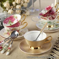 Feast u0026 Flair Küche & Esszimmer-Luxuriöses Kaffeetassen-Set aus Knochenporzellan – 200 ml Tasse mit Untertasse und Löffel