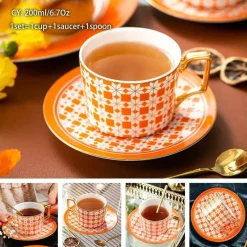 Feast u0026 Flair Küche & Esszimmer-Luxuriöses Kaffeetassen-Set aus Knochenporzellan – 200 ml Tasse mit Untertasse und Löffel