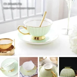 Feast u0026 Flair Küche & Esszimmer-Luxuriöses Kaffeetassen-Set aus Knochenporzellan – 200 ml Tasse mit Untertasse und Löffel