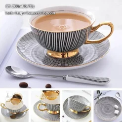Feast u0026 Flair Küche & Esszimmer-Luxuriöses Kaffeetassen-Set aus Knochenporzellan – 200 ml Tasse mit Untertasse und Löffel
