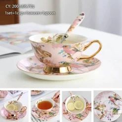 Feast u0026 Flair Küche & Esszimmer-Luxuriöses Kaffeetassen-Set aus Knochenporzellan – 200 ml Tasse mit Untertasse und Löffel