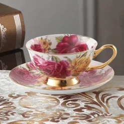 Feast u0026 Flair Küche & Esszimmer-Luxuriöses Kaffeetassen-Set aus Knochenporzellan – 200 ml Tasse mit Untertasse und Löffel