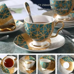 Feast u0026 Flair Küche & Esszimmer-Luxuriöses Kaffeetassen-Set aus Knochenporzellan – 200 ml Tasse mit Untertasse und Löffel