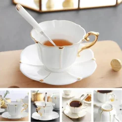 Feast u0026 Flair Küche & Esszimmer-Luxuriöses Kaffeetassen-Set aus Knochenporzellan – 200 ml Tasse mit Untertasse und Löffel