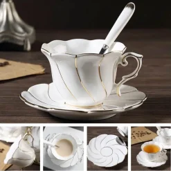 Feast u0026 Flair Küche & Esszimmer-Luxuriöses Kaffeetassen-Set aus Knochenporzellan – 200 ml Tasse mit Untertasse und Löffel
