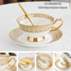 Feast u0026 Flair Küche & Esszimmer-Luxuriöses Kaffeetassen-Set aus Knochenporzellan – 200 ml Tasse mit Untertasse und Löffel