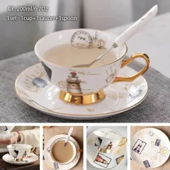 Feast u0026 Flair Küche & Esszimmer-Luxuriöses Kaffeetassen-Set aus Knochenporzellan – 200 ml Tasse mit Untertasse und Löffel