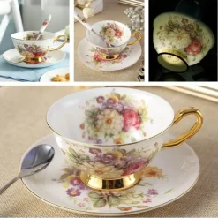 Feast u0026 Flair Küche & Esszimmer-Luxuriöses Kaffeetassen-Set aus Knochenporzellan – 200 ml Tasse mit Untertasse und Löffel