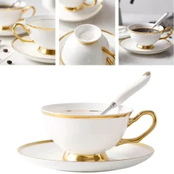 Feast u0026 Flair Küche & Esszimmer-Luxuriöses Kaffeetassen-Set aus Knochenporzellan – 200 ml Tasse mit Untertasse und Löffel