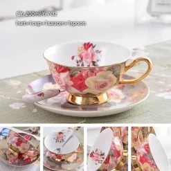 Feast u0026 Flair Küche & Esszimmer-Luxuriöses Kaffeetassen-Set aus Knochenporzellan – 200 ml Tasse mit Untertasse und Löffel