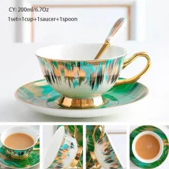 Feast u0026 Flair Küche & Esszimmer-Luxuriöses Kaffeetassen-Set aus Knochenporzellan – 200 ml Tasse mit Untertasse und Löffel