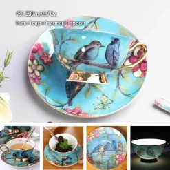 Feast u0026 Flair Küche & Esszimmer-Luxuriöses Kaffeetassen-Set aus Knochenporzellan – 200 ml Tasse mit Untertasse und Löffel