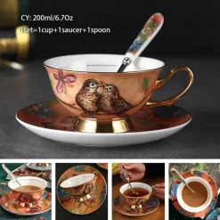 Feast u0026 Flair Küche & Esszimmer-Luxuriöses Kaffeetassen-Set aus Knochenporzellan – 200 ml Tasse mit Untertasse und Löffel