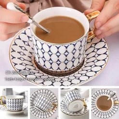 Feast u0026 Flair Küche & Esszimmer-Luxuriöses Kaffeetassen-Set aus Knochenporzellan – 200 ml Tasse mit Untertasse und Löffel