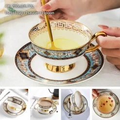 Feast u0026 Flair Küche & Esszimmer-Luxuriöses Kaffeetassen-Set aus Knochenporzellan – 200 ml Tasse mit Untertasse und Löffel