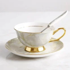 Feast u0026 Flair Küche & Esszimmer-Luxuriöses Kaffeetassen-Set aus Knochenporzellan – 200 ml Tasse mit Untertasse und Löffel