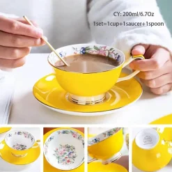 Feast u0026 Flair Küche & Esszimmer-Luxuriöses Kaffeetassen-Set aus Knochenporzellan – 200 ml Tasse mit Untertasse und Löffel