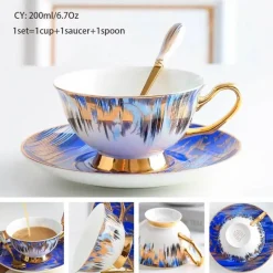 Feast u0026 Flair Küche & Esszimmer-Luxuriöses Kaffeetassen-Set aus Knochenporzellan – 200 ml Tasse mit Untertasse und Löffel