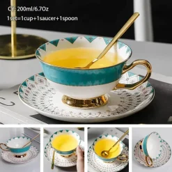 Feast u0026 Flair Küche & Esszimmer-Luxuriöses Kaffeetassen-Set aus Knochenporzellan – 200 ml Tasse mit Untertasse und Löffel