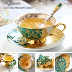 Feast u0026 Flair Küche & Esszimmer-Luxuriöses Kaffeetassen-Set aus Knochenporzellan – 200 ml Tasse mit Untertasse und Löffel