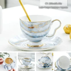 Feast u0026 Flair Küche & Esszimmer-Luxuriöses Kaffeetassen-Set aus Knochenporzellan – 200 ml Tasse mit Untertasse und Löffel