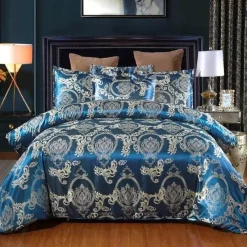 Warm Embrace Bettzeug-Luxuriöses Kingsize-Bettbezug-Set aus Satin-Jacquard – einfarbige Bettwäsche