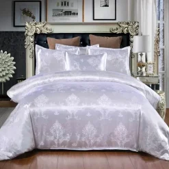 Warm Embrace Bettzeug-Luxuriöses Kingsize-Bettbezug-Set aus Satin-Jacquard – einfarbige Bettwäsche