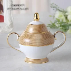 The Cozy Mug Küche & Esszimmer-Luxuriöses Tee- und Kaffeeset aus goldenem Bone China – elegantes Trinkgeschirr aus Porzellan