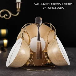 The Cozy Mug Küche & Esszimmer-Luxuriöses Tee- und Kaffeeset aus goldenem Bone China – elegantes Trinkgeschirr aus Porzellan