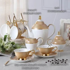 The Cozy Mug Küche & Esszimmer-Luxuriöses Tee- und Kaffeeset aus goldenem Bone China – elegantes Trinkgeschirr aus Porzellan