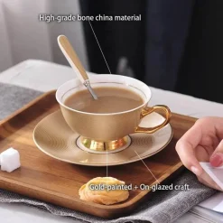 The Cozy Mug Küche & Esszimmer-Luxuriöses Tee- und Kaffeeset aus goldenem Bone China – elegantes Trinkgeschirr aus Porzellan